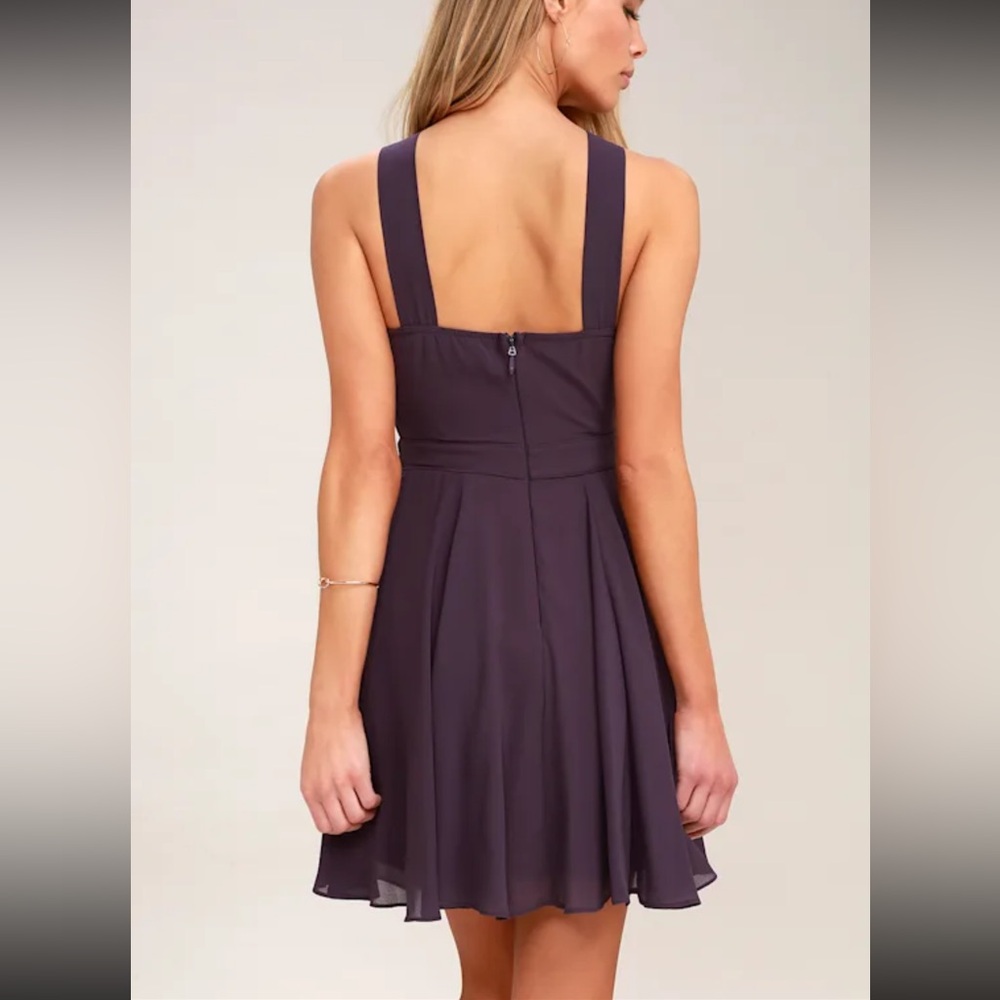 NWOT**** Lulus Forevermore Dusty Purple Halter Sleeveless Skater Dress - Picture 2 of 7